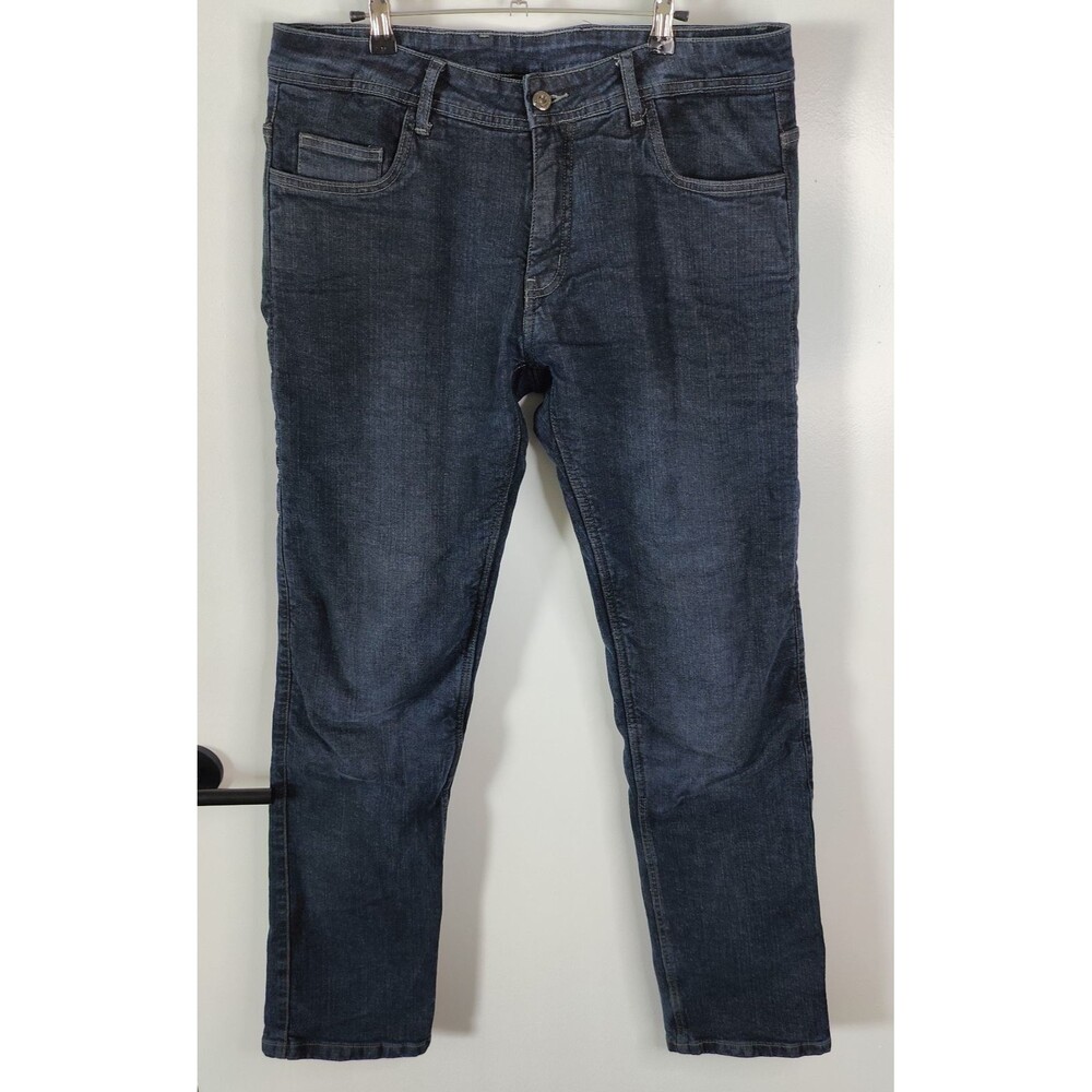 Street & Steel Mens Straight Jeans 34x33 Dark Blue Denim Kneepad Moto Pants